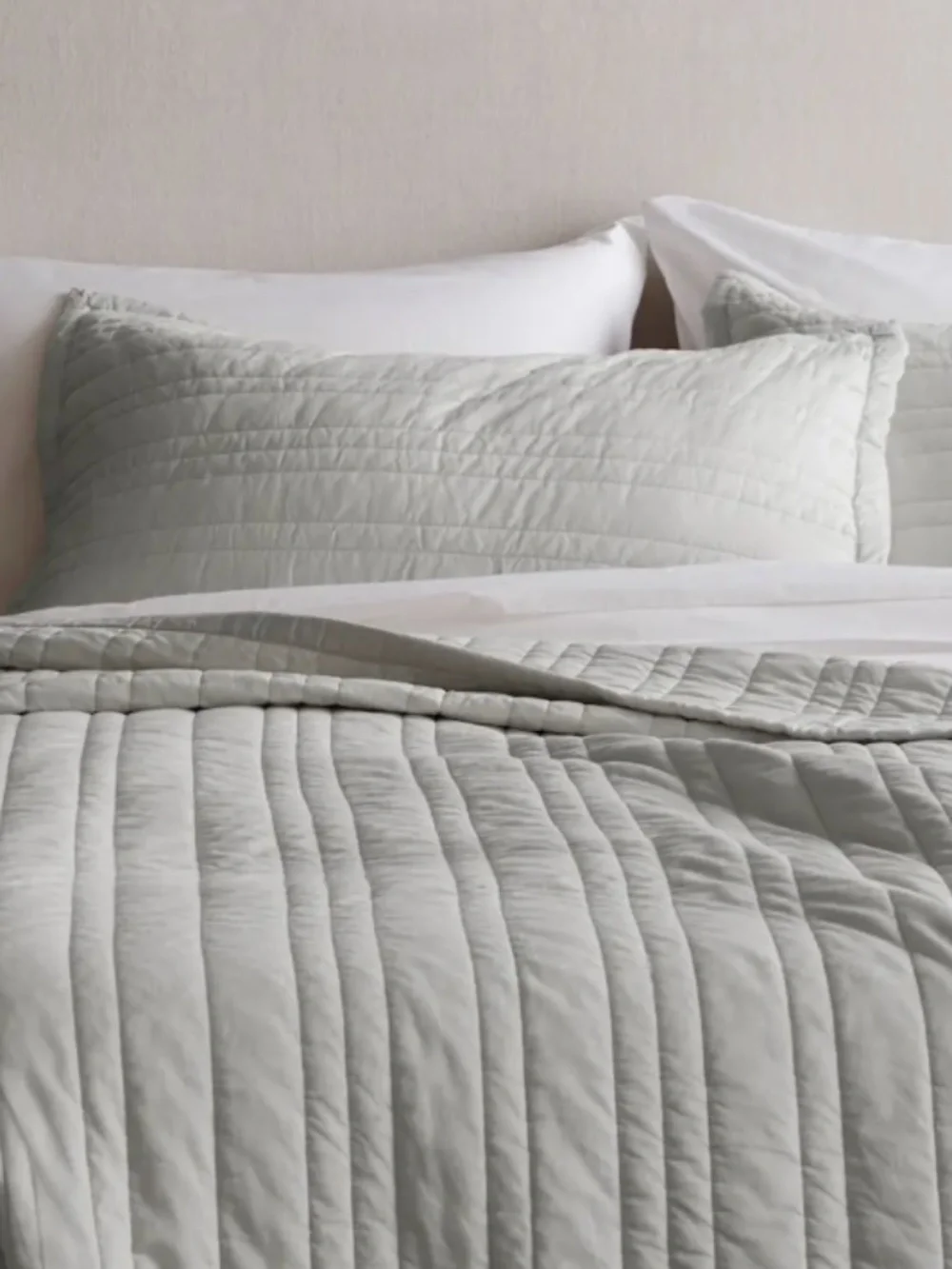 Organic Cotton Stripe Stitch Quilted Sham Set queen standard light gray